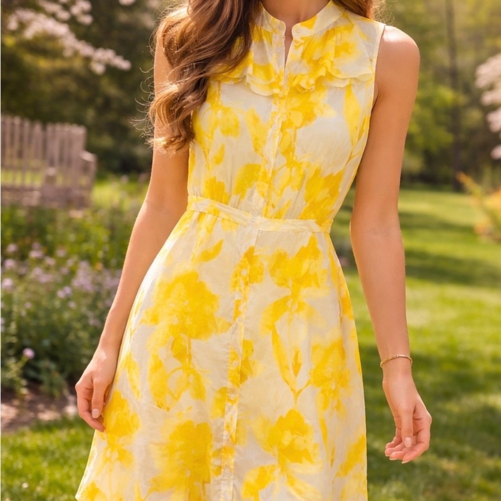 Banana Republic Yellow and White Floral Midi Dress